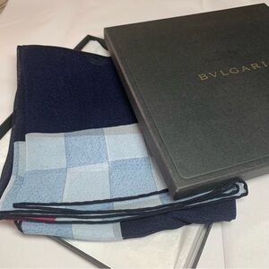 Bulgari Navy and Sky Blue Silk Scarf